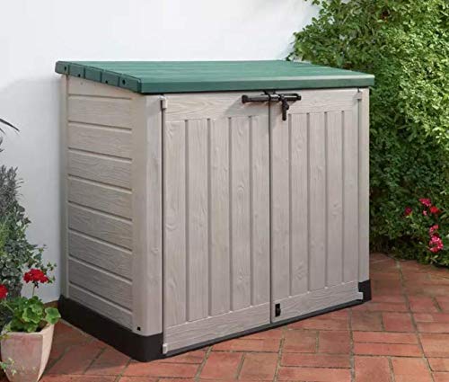 Outdoor Storage Shed 1200L, 145.5 x 82 x 125 cm, Plastic, Beige and Green