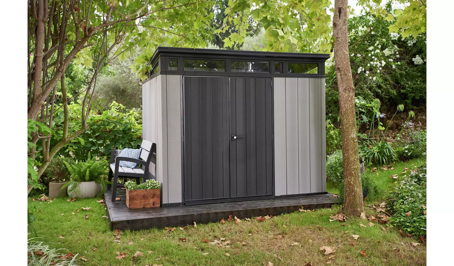 Outdoor Garden Shed 9ft x 7ft Plastic Double Door Grey