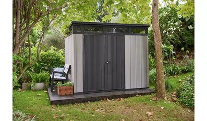 Outdoor Garden Shed 9ft x 7ft Plastic Double Door Grey