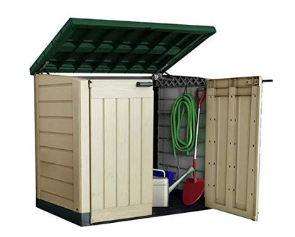 Outdoor Storage Shed 1200L, 145.5 x 82 x 125 cm, Plastic, Beige and Green