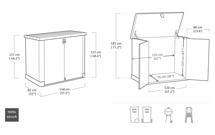 Outdoor Garden Storage Shed Polypropylene Grey Weather Resistant
