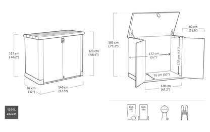 Outdoor Garden Storage Shed Polypropylene Grey Weather Resistant