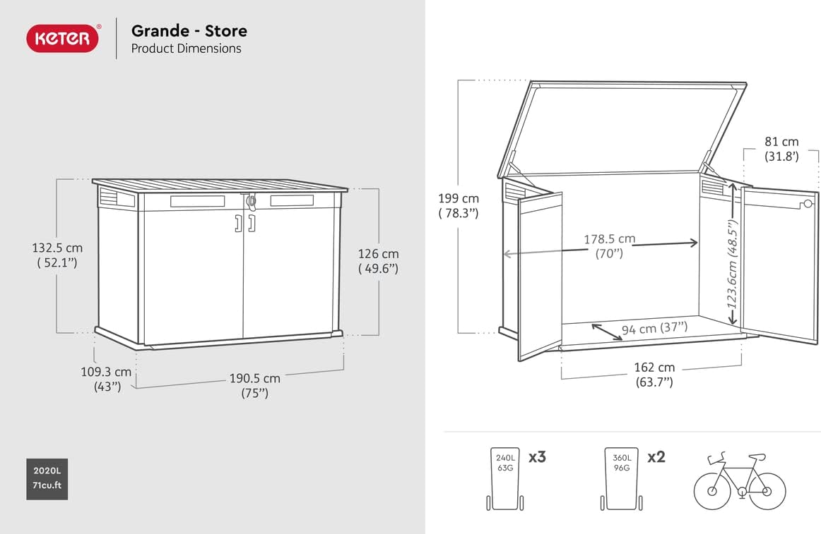 Outdoor Storage Chest 2020L Polypropylene with Metal Frame