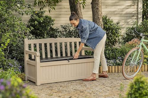 Outdoor Storage Bench 265L Recycled Resin Beige and Brown