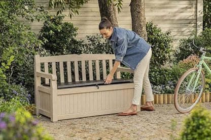 Outdoor Storage Bench 265L Recycled Resin Beige and Brown