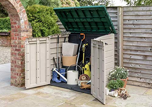 Outdoor Storage Shed 1200L, 145.5 x 82 x 125 cm, Plastic, Beige and Green
