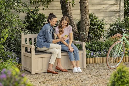 Outdoor Storage Bench 265L Recycled Resin Beige and Brown