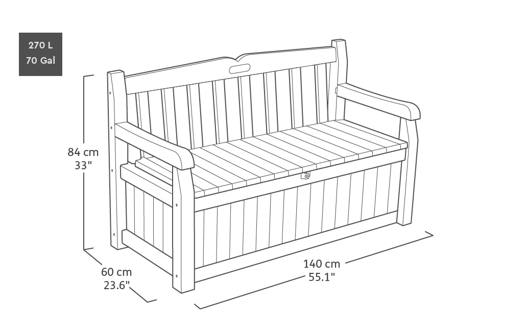 Outdoor Storage Bench 265L Recycled Resin Grey