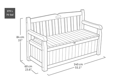 Outdoor Storage Bench 265L Recycled Resin Grey
