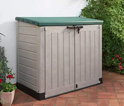 Outdoor Storage Shed 1200L, 145.5 x 82 x 125 cm, Plastic, Beige and Green