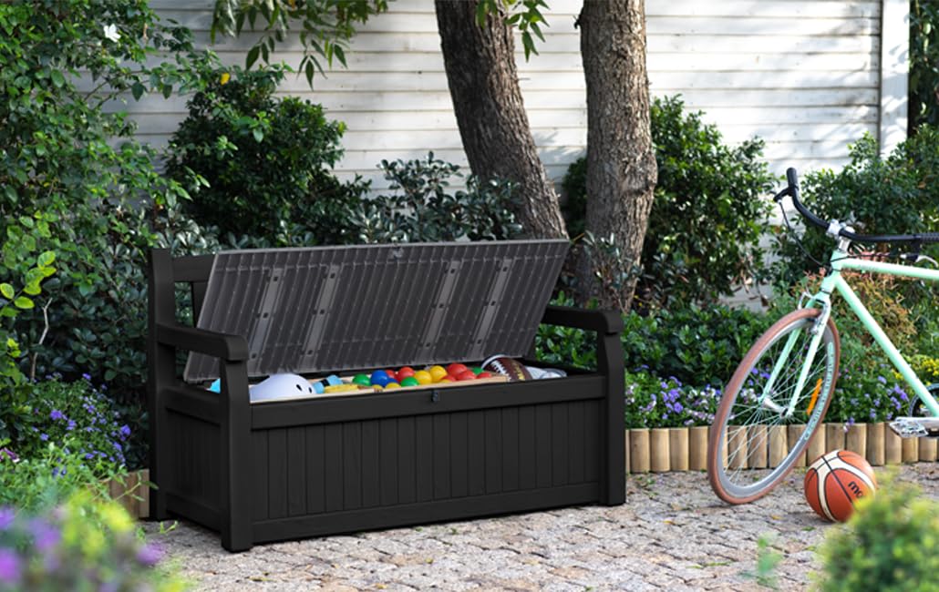 Outdoor Storage Bench 265L Recycled Resin Grey