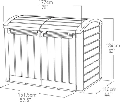 Outdoor Garden Storage Shed 2000L, 177 x 113 x 134 cm, Resin, Beige and Brown
