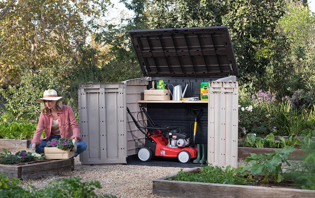 Outdoor Garden Storage Shed 1200L, 145.5 x 82 x 125 cm, Beige and Brown
