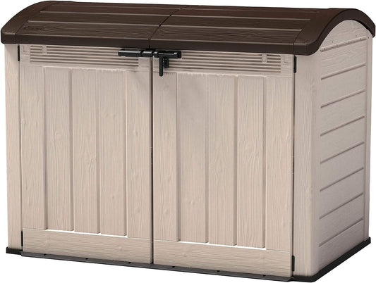 Outdoor Garden Storage Shed 2000L, 177 x 113 x 134 cm, Resin, Beige and Brown