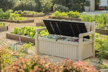 Outdoor Storage Bench 265L Recycled Resin Beige and Brown