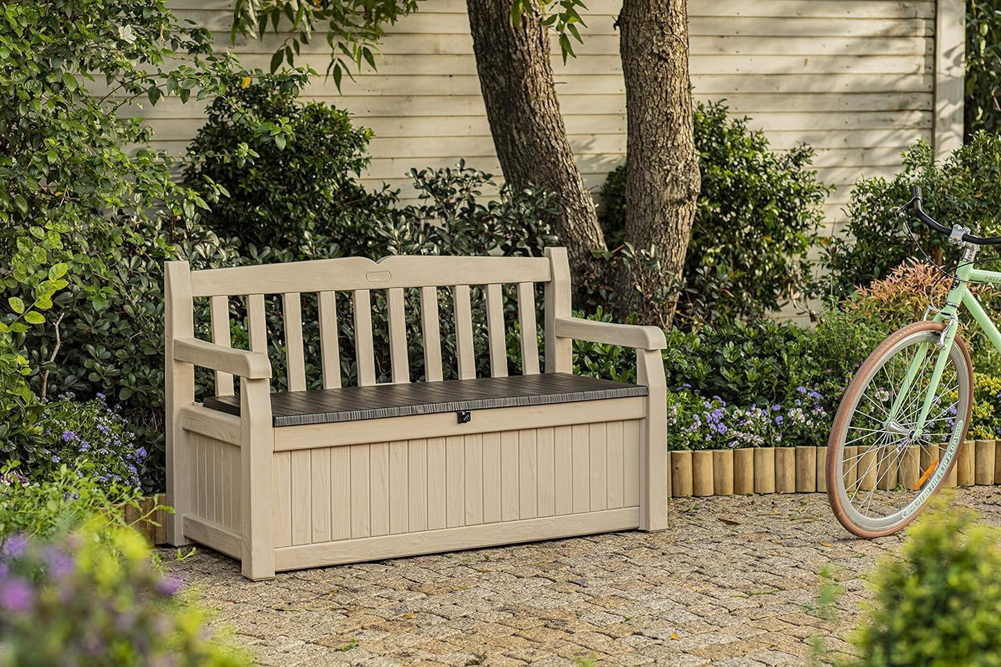 Outdoor Storage Bench 265L Recycled Resin Beige and Brown