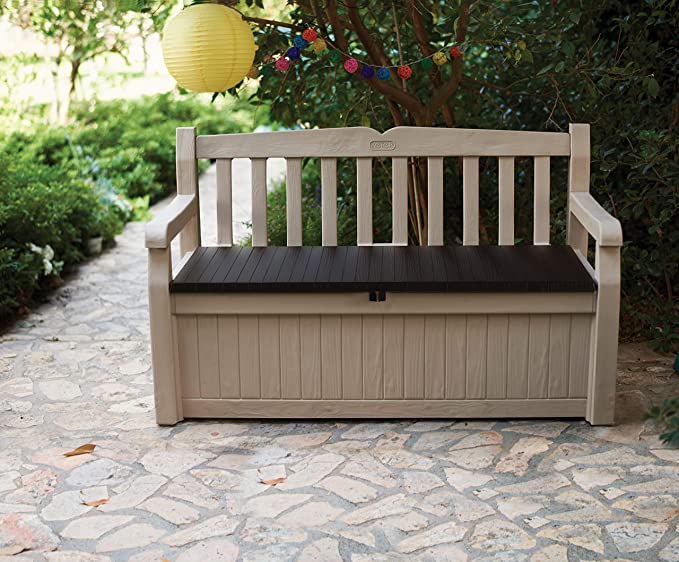 Outdoor Storage Bench 265L Plastic Beige and Brown