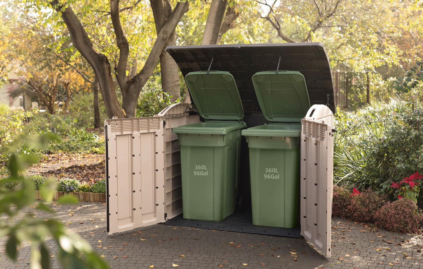 Outdoor Garden Storage Shed 2000L, 177 x 113 x 134 cm, Resin, Beige and Brown