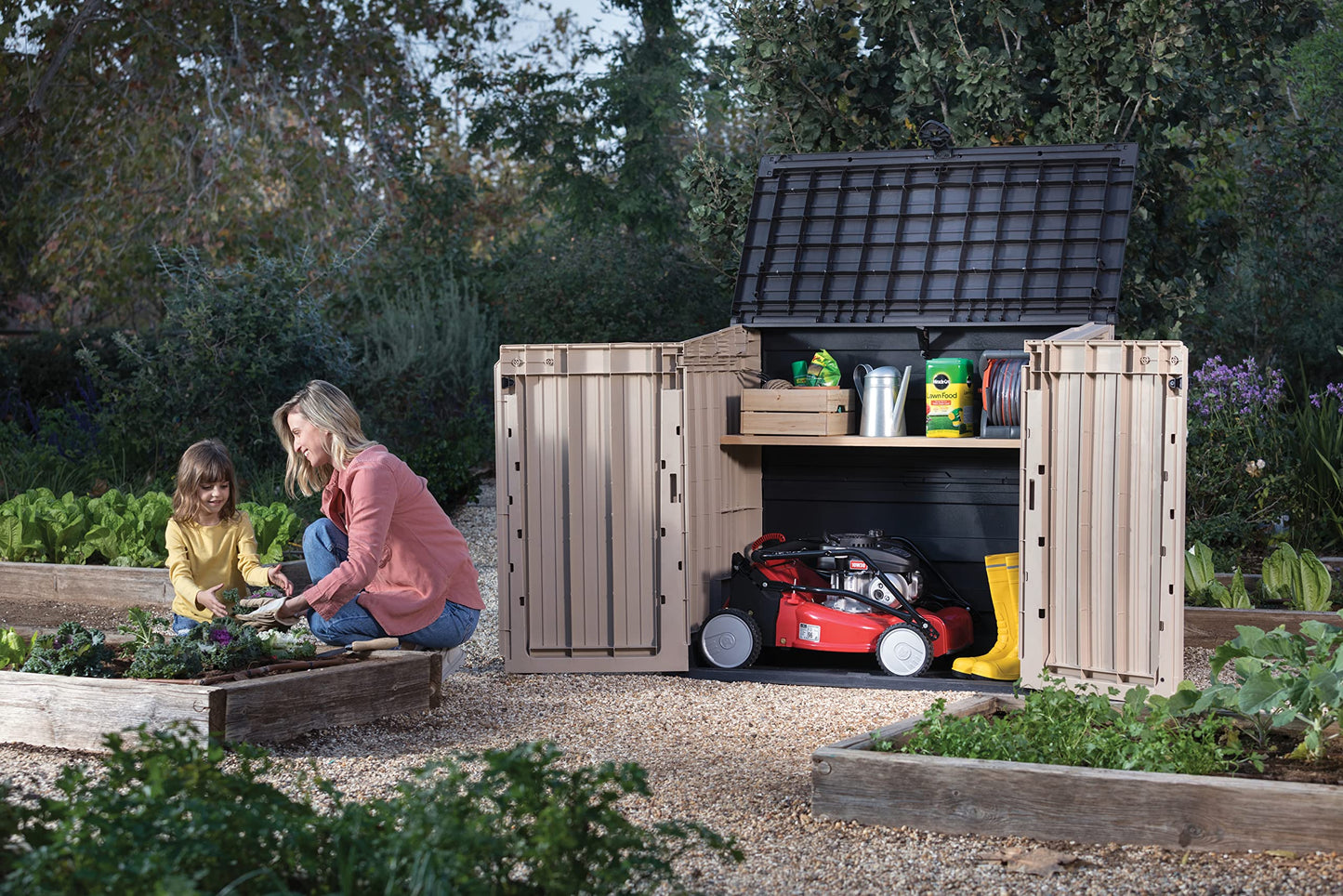 Outdoor Garden Storage Shed 845L, 130 x 74 x 110 cm, Beige and Brown