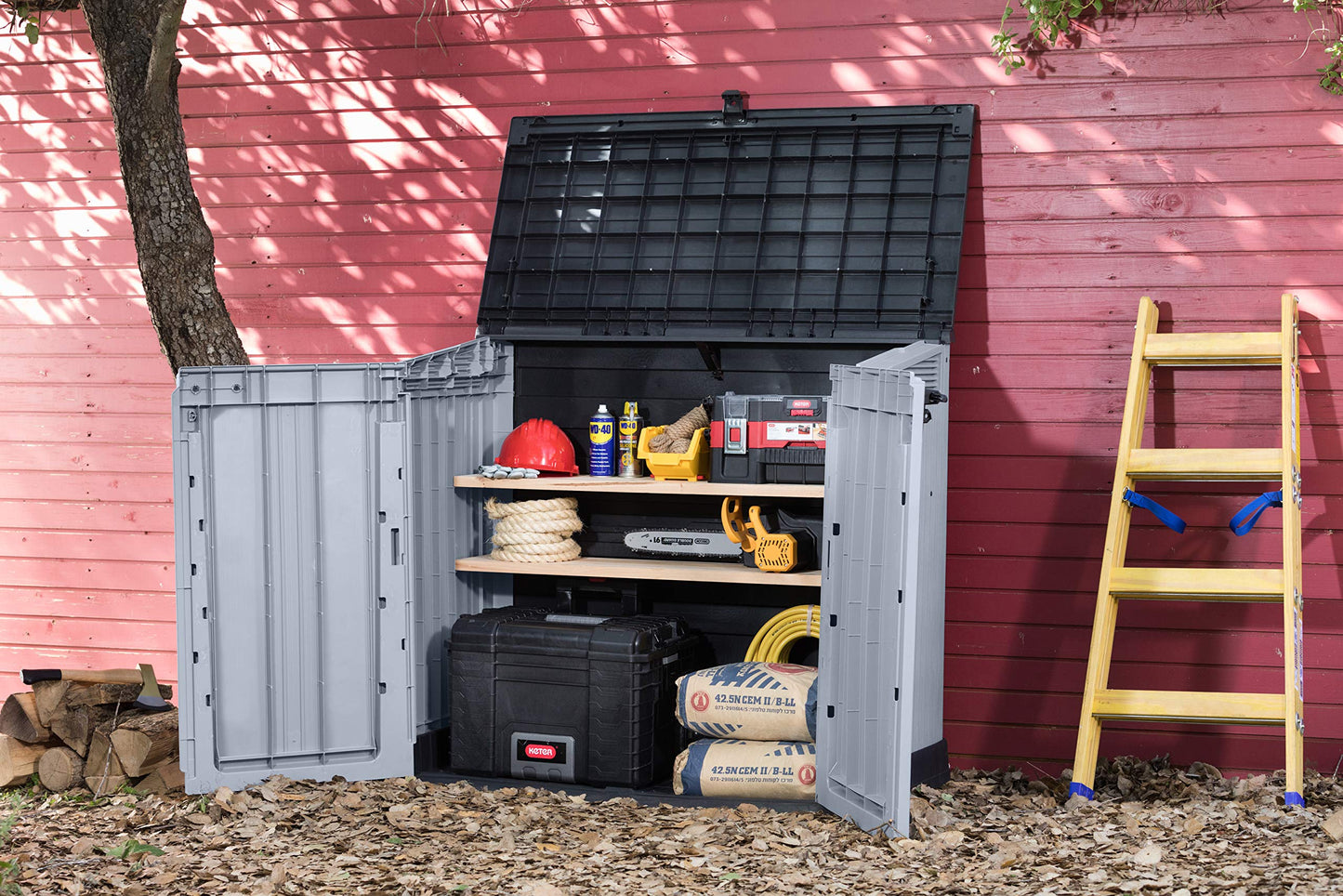 Outdoor Garden Storage Shed 880L Light Grey Dark Grey Lid