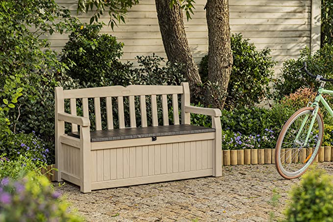 Outdoor Storage Bench 265L Plastic Beige and Brown
