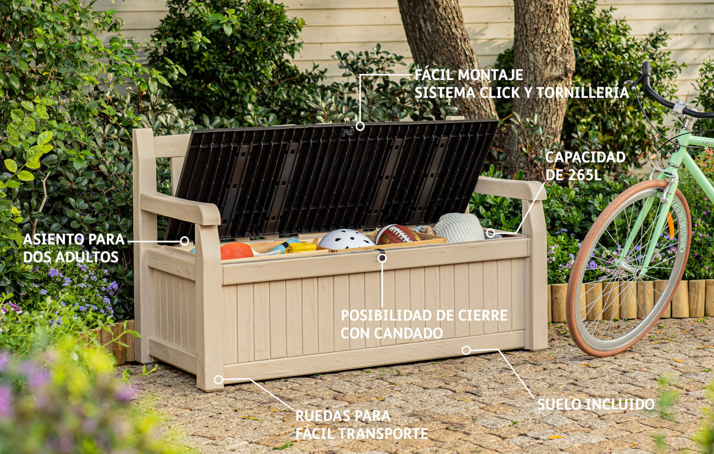 Outdoor Storage Bench 265L Recycled Resin Beige and Brown