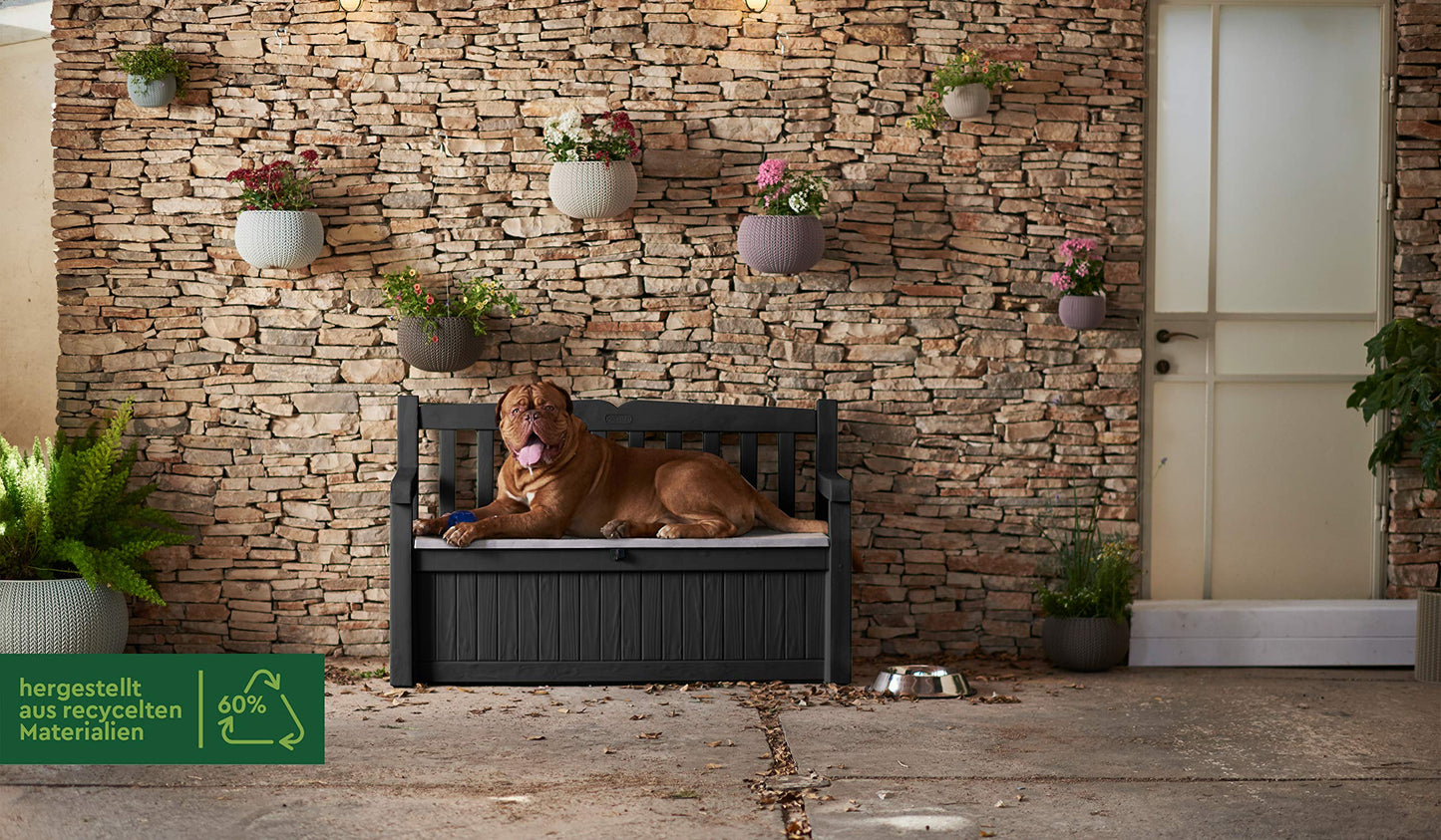 Outdoor Storage Bench 265L Recycled Resin Grey