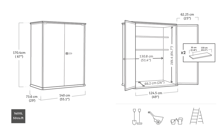 Outdoor Storage Cabinet 1400L Resin Grey with Shelves