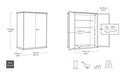 Outdoor Storage Cabinet 1400L Resin Grey with Shelves